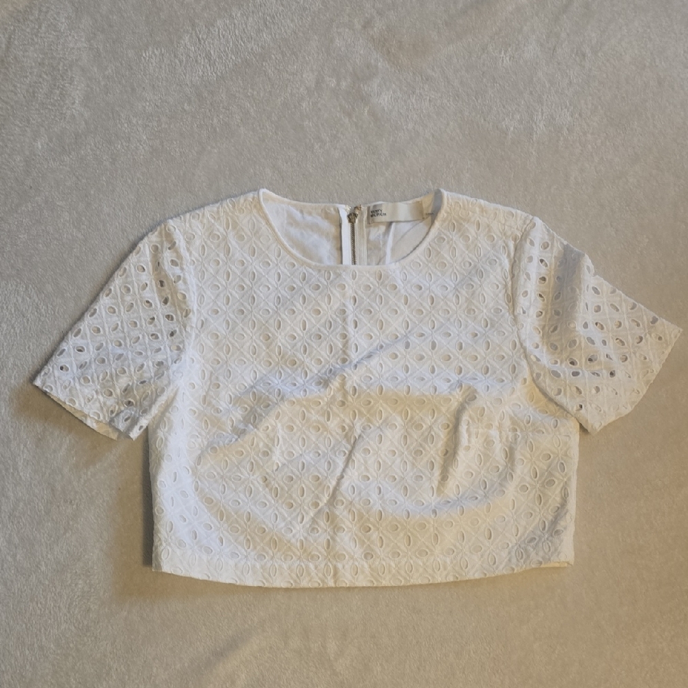 Tory Burch Cream Boxy Crop Blouse